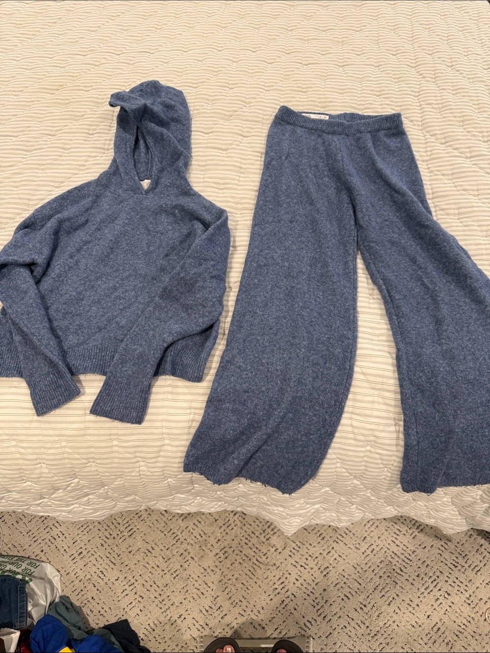 Zara Kids Heathered Blue Knit Hoodie & Wide-Leg Pants Set